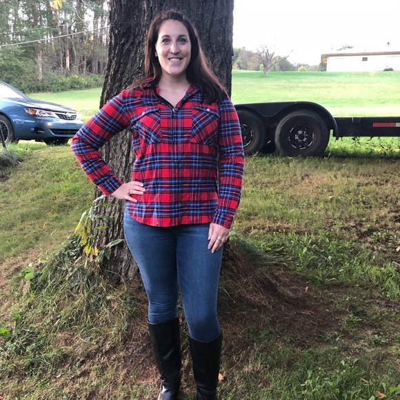 J. Crew Mercantile Tops - J. Crew Mercantile plaid zip up size small holiday